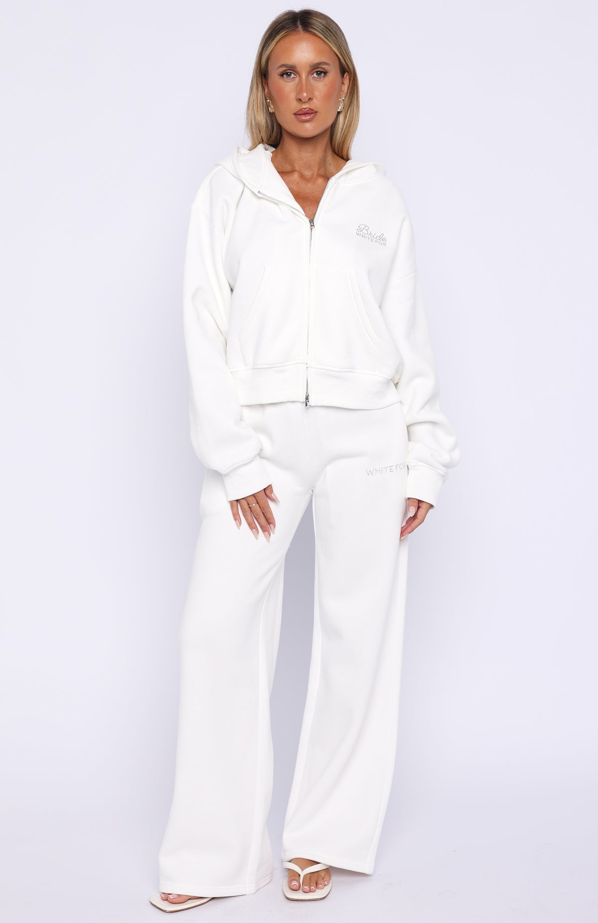 The Bride Boxy Zip Front Hoodie White