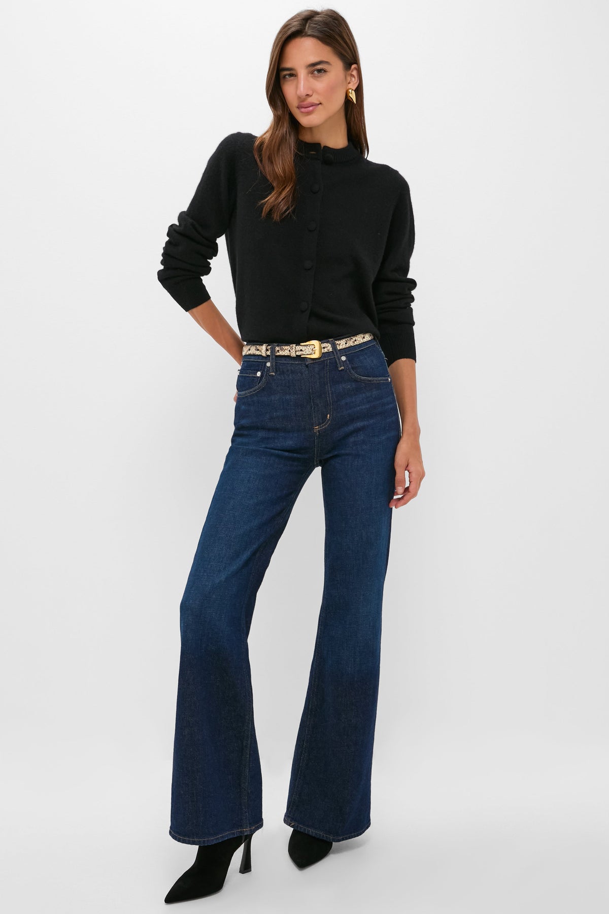 Black Cashmere Covered Button Quinn Cardigan