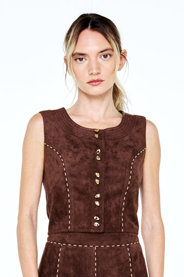 AKIA SUEDE BUTTON-DOWN TOP